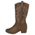 thumbnail image 2 of Women Cowgirl Cowboy Stitched Mid Calf Forever Boots Pointy Toe Western Light Brown Tan 7.5, 2 of 4