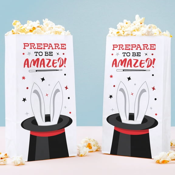 Big Dot of Happiness Magic Show Popcorn Bags, Magical Birthday Party Favor Snack Treats, Free-Standing Individual White Paper Bags - 25 Count