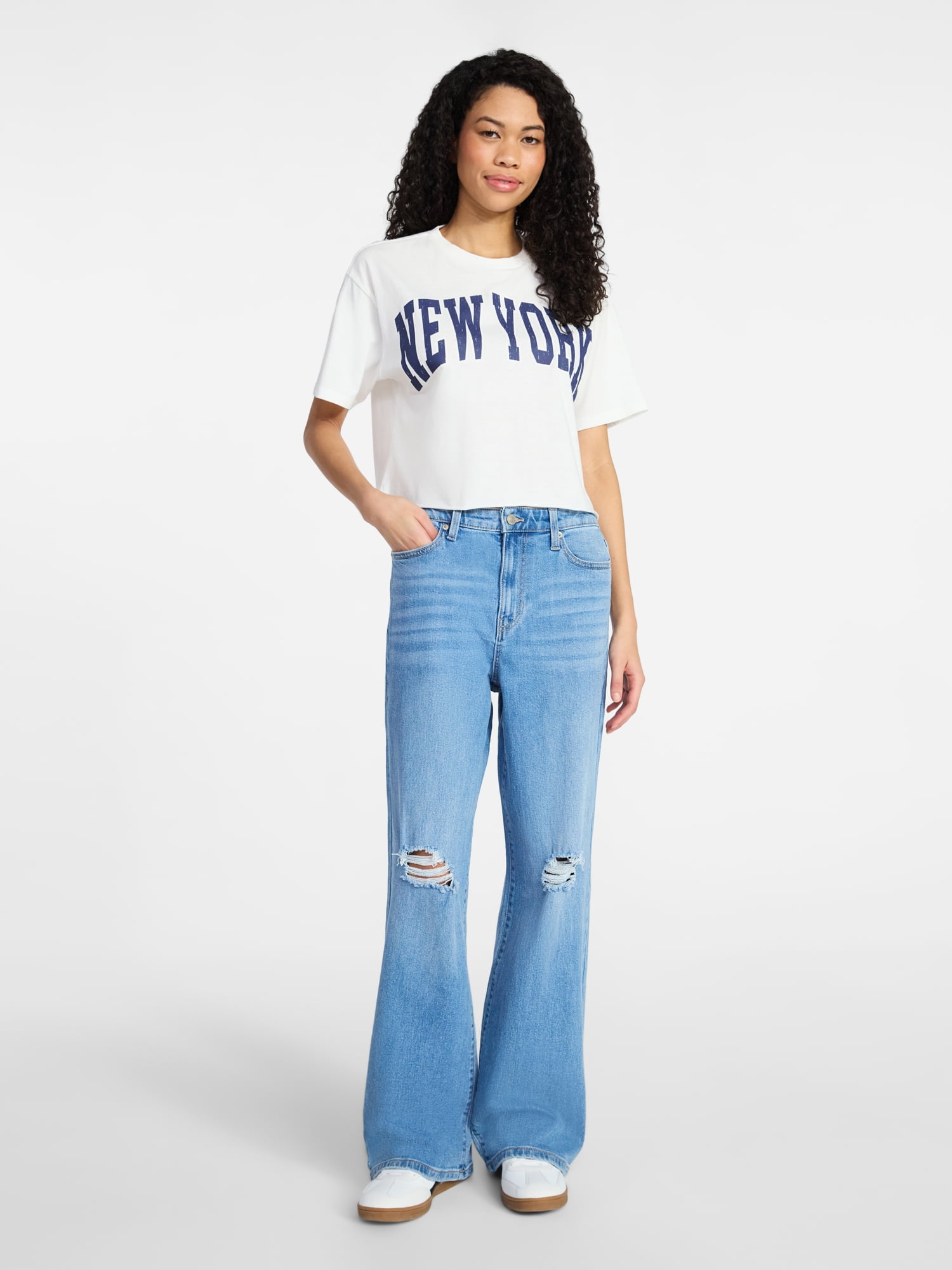 No Boundaries High Rise Baggy Wide Leg Jeans, 32'' Inseam, Women’s and Women's Plus XXS-4X