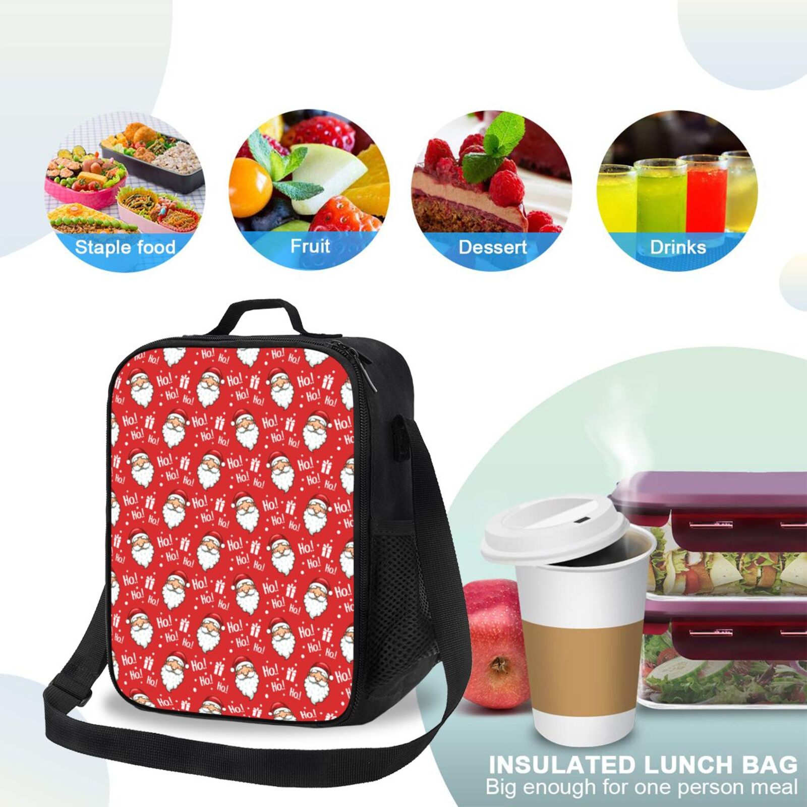 Ratiio Merry Christmas Santa Claus A Print Lunch Box - Reusable Lunch Bag Men Adult Women- Insulated LunchBox