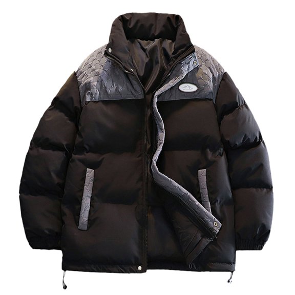TIANZEN Men's Color Contrast Patchwork Standing Collar Padded Jacket Men's Winter Thick Warm Couple Loose Padded Jacket Thick Men Jacket Cargo Vest with Hood