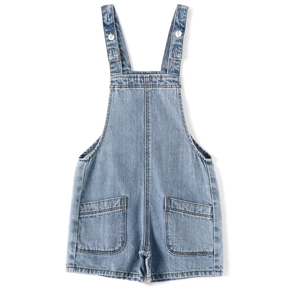 KIDSCOOL SPACE Little Girls Boys Jeans Shorts,Simple Design Adjustable Straps Summer Denim Shortalls,Light Blue,9-10 Years