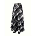 thumbnail image 2 of Women High Elastic Waist Maxi Skirt A-Line Plaid Flare Long Skirt Black & White M, 2 of 5