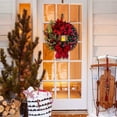thumbnail image 3 of Christmas Wreath with Red Poinsettias, Lantern, Berries and Bows, Illuminated Festive Decor for Front Door and Home Decorations - A, 3 of 6