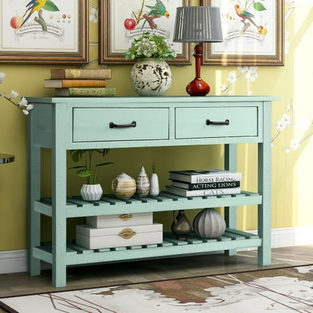 Modern Console Table Wood Storage Cabinet Standing Sideboard Sofa Entry For Living Room With 2 Drawers And Shelvesf Entryway Hallway Blue Accuweather Modern Console Table Wood Storage, Small Modern Console Table With Drawers