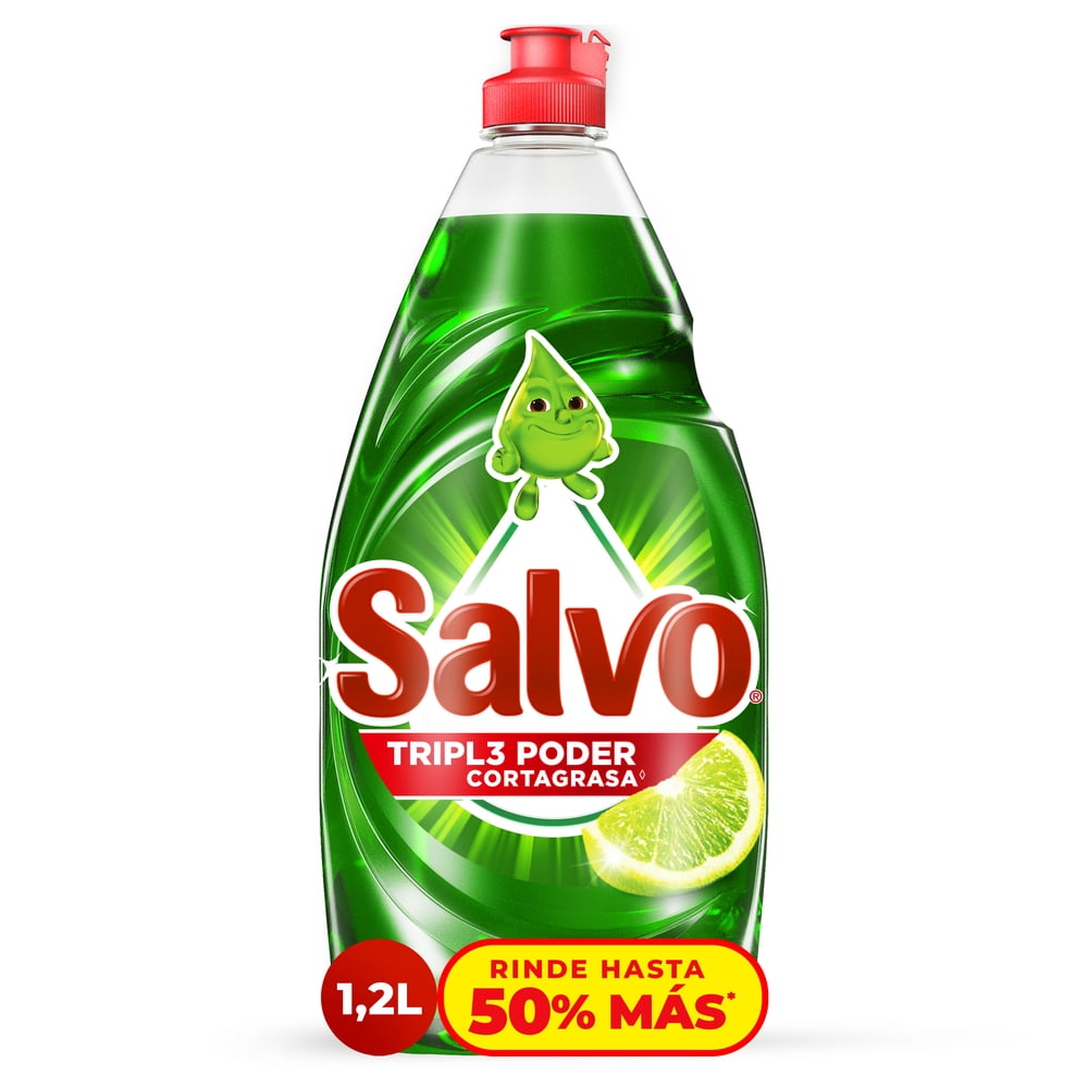 Jabón Líquido para Trastes Salvo Limón Remueve Grasa, Rinde hasta 50% Más*, 1.2L