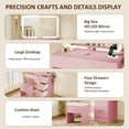 thumbnail image 3 of LIVELYGLOW Smart LED Vanity Desk with Stool, Dimmable Lighted Mirror, Built-in Power Outlets & USB Ports, Spacious Drawer Makeup Table for Bedroom,Pink, 3 of 8