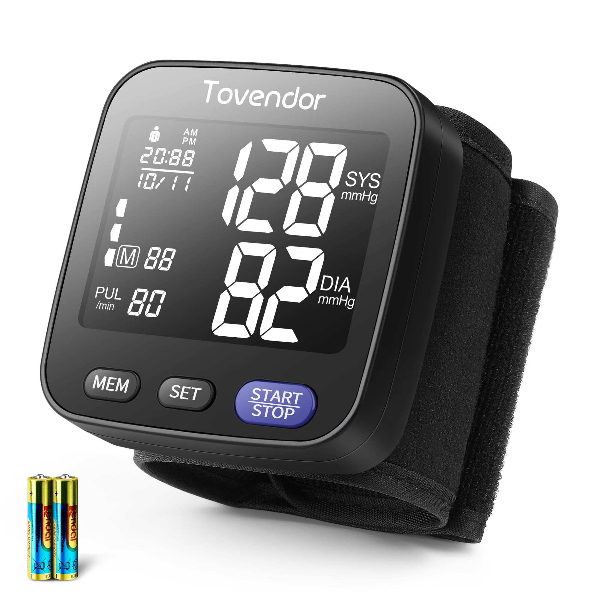 Wrist Blood Pressure Monitor, Tovendor BP Monitor with Heart Rate Detection, Large LCD Screen, 2 x 90 Memory, Home and Travel Use Health Monitor