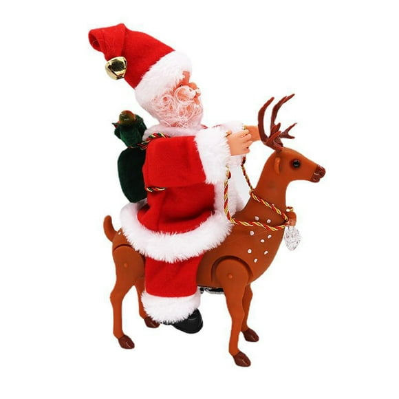 Red Walking Reindeer Toy With Santa Claus Christmas Decorations Musical Light Up Pulling Sleigh Auto Turning Requires 3 Aa Batteries Not Included Holiday Home Party Decoration Gift 8.46X7.