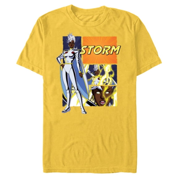 Marvel Studios X-Men ’97 Storm Lightning Logo Action Panels- Short Sleeve Blended T-Shirt for Adults - Customized-Yellow