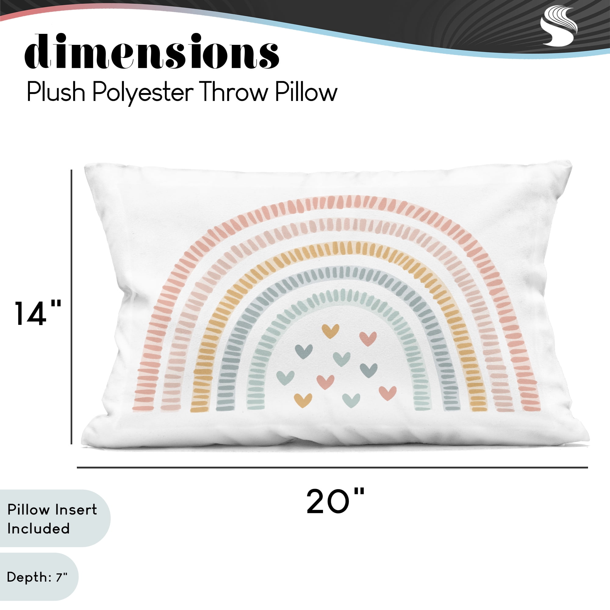 Stupell Industries Whimsical Pastel Rainbow with Hearts Decorative Printed Throw Pillow, design by Lil' Rue, 14 x 7 x 20