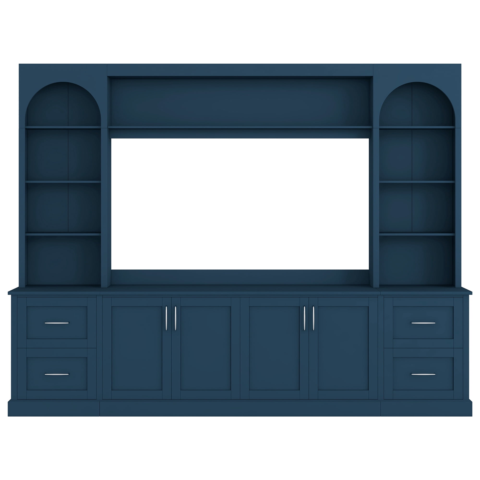 Modern Arched Entertainment Center Wall Unit with Drawers, Farmhouse TV Stand for TVs Up to 65 Inch, All-in-One Media Console with Adjustable Shelves and Cable Management for Living Room
