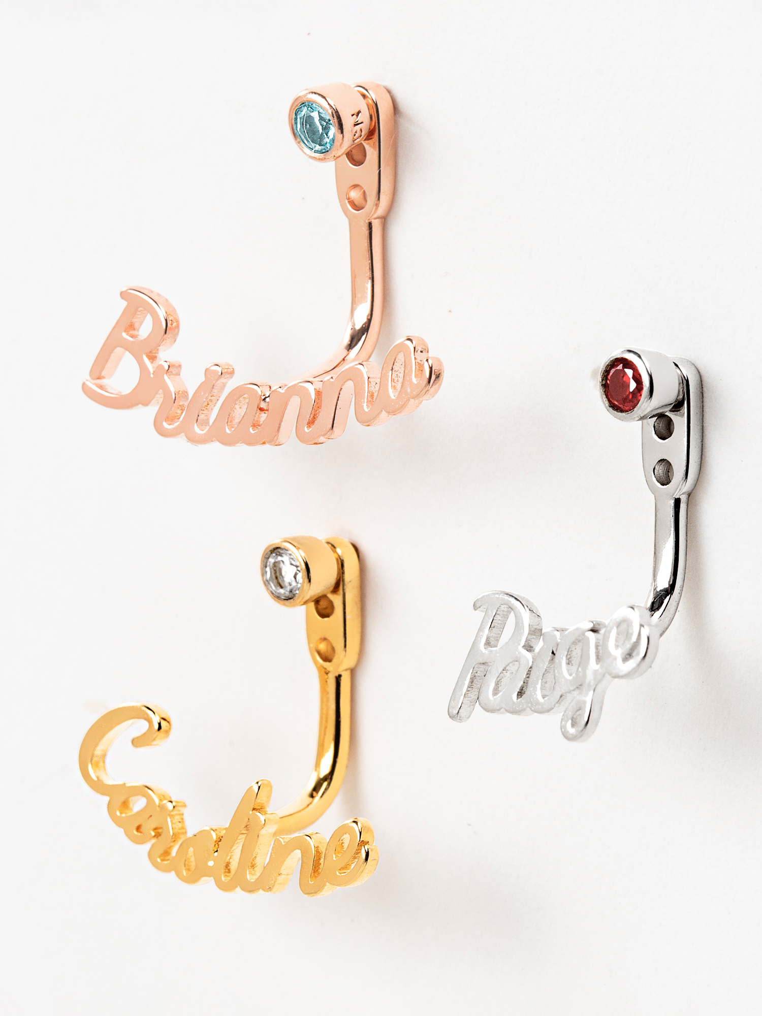 Personalized Planet Script Name and Birthstone Front/ Back Earrings ,Women's