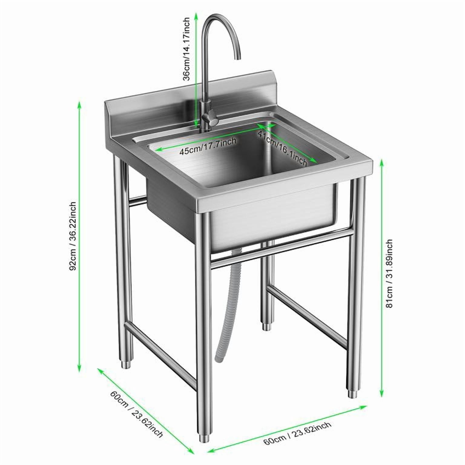 Mohsoe Freestanding Laundry Sink 60 x 60 cm, Stainless Steel Utility Sink with Deep Enlarged Basin, High Splash Guard, No Drilling Easy Assembly, for Kitchen Backyard