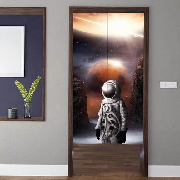 Space Art Door Curtain Beautiful Door Curtain, Astronaut Pattern Door Curtain, Suitable for Kitchen Partition Bedroom Door Privacy Decoration