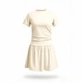 thumbnail image 4 of SROBPTY Teen Girls Dresses Solid Crew Neck Short Sleeve Pleated A Line Mid-Length Sundress for 5-15Y, 4 of 4