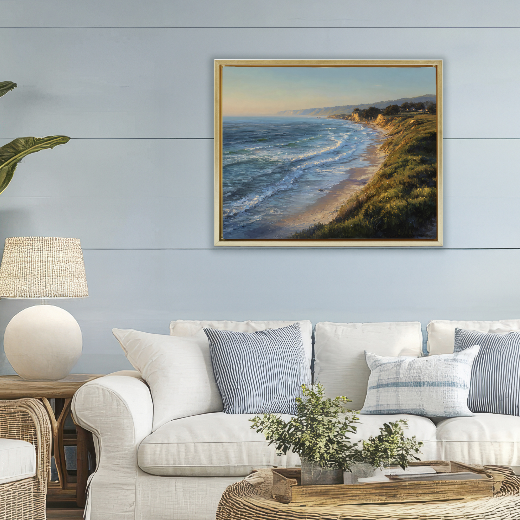 Stupell Industries Rounded Coastline View Gold Framed Floater Canvas Wall Art, design by Franklyn Gregory