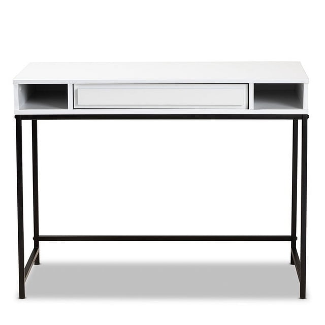Baxton Studio White Finished Wood and Black Metal 1-Drawer Desk