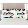 thumbnail image 1 of Motorcycle Headboard, Motorcycles Sportsman Competition Amusement Leisure Cartoon Illustration, Upholstered Decorative Metal Bed Headboard with Memory Foam, Full Size, Black Yellow, by Ambesonne, 1 of 4