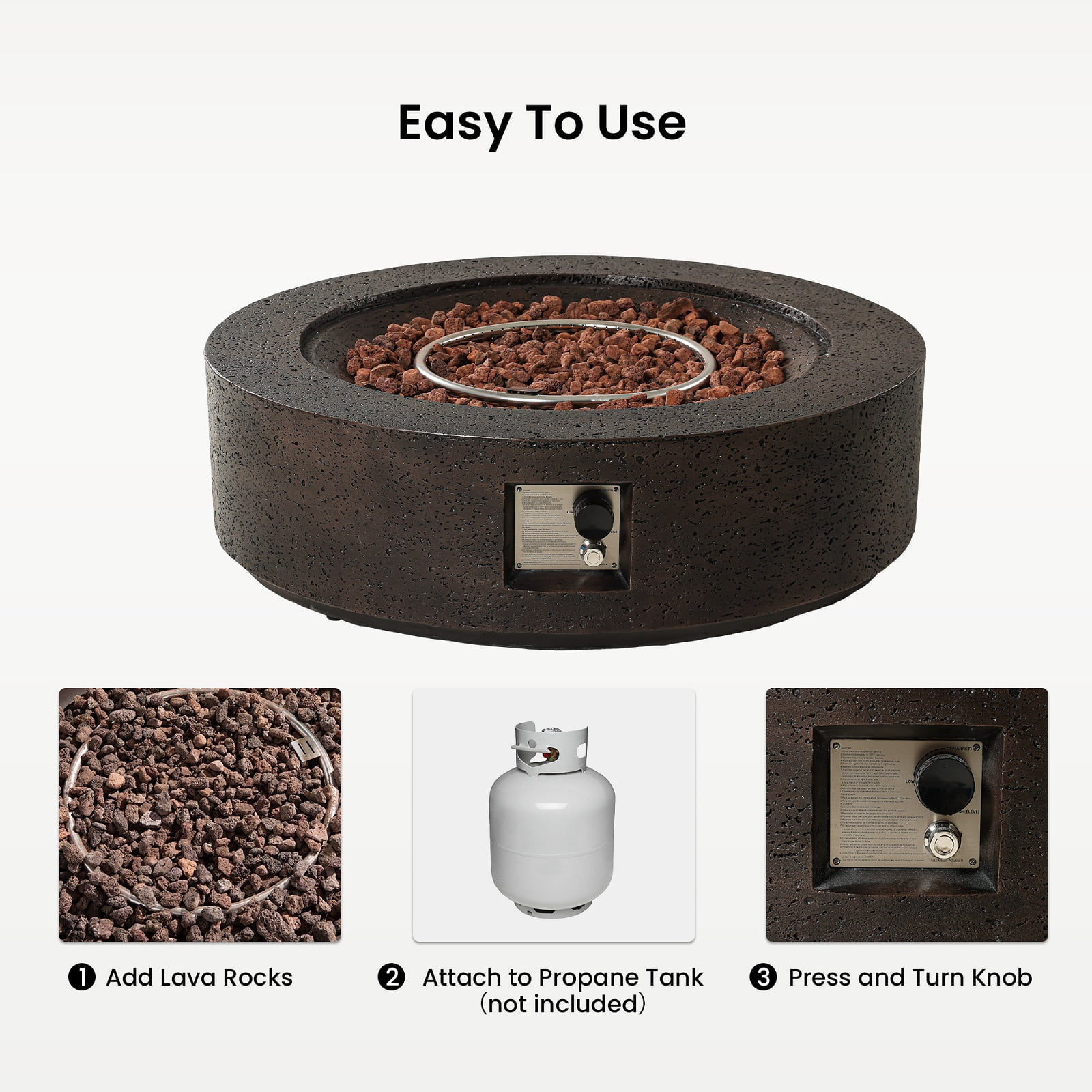 MOALCOFER 40.5''Outdoor Propane Fire Pit Table, 50,000 BTU Fire Pit with Rain Cover&Lava Rocks