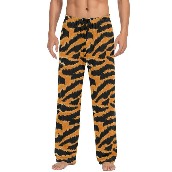 JSTEL Yellow Tiger Print Men's Sleepwear Mens Pajama Pants Bottoms with Pockets, S