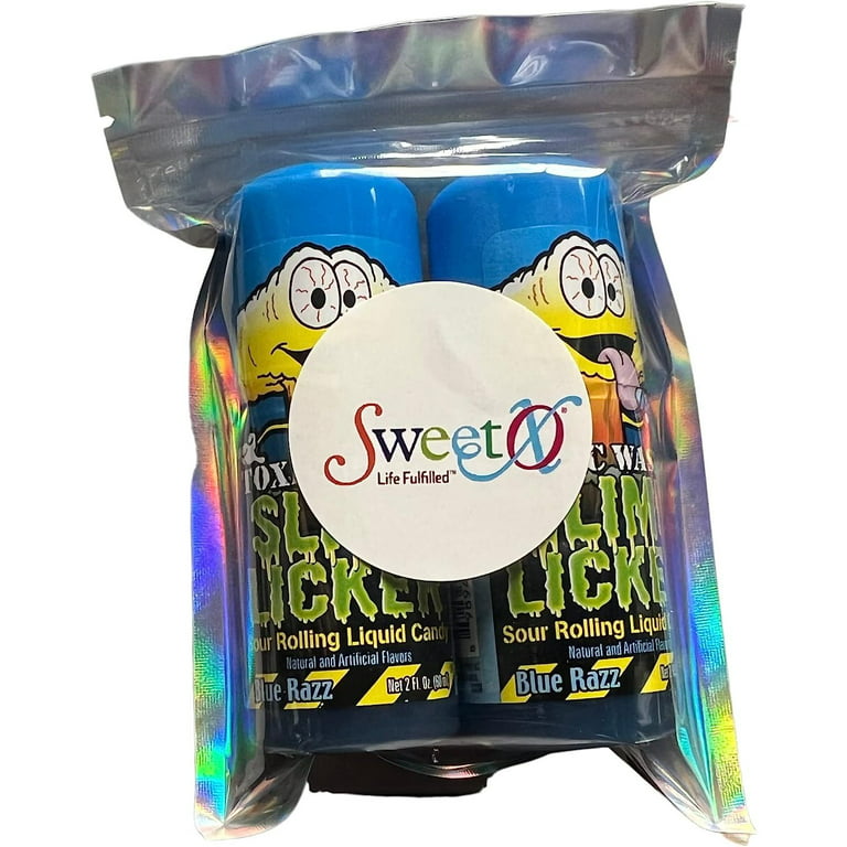 Slime Licker MEGA Size - 2-Pack of Sour Rolling Liquid Candy - TWO Blue  Razz