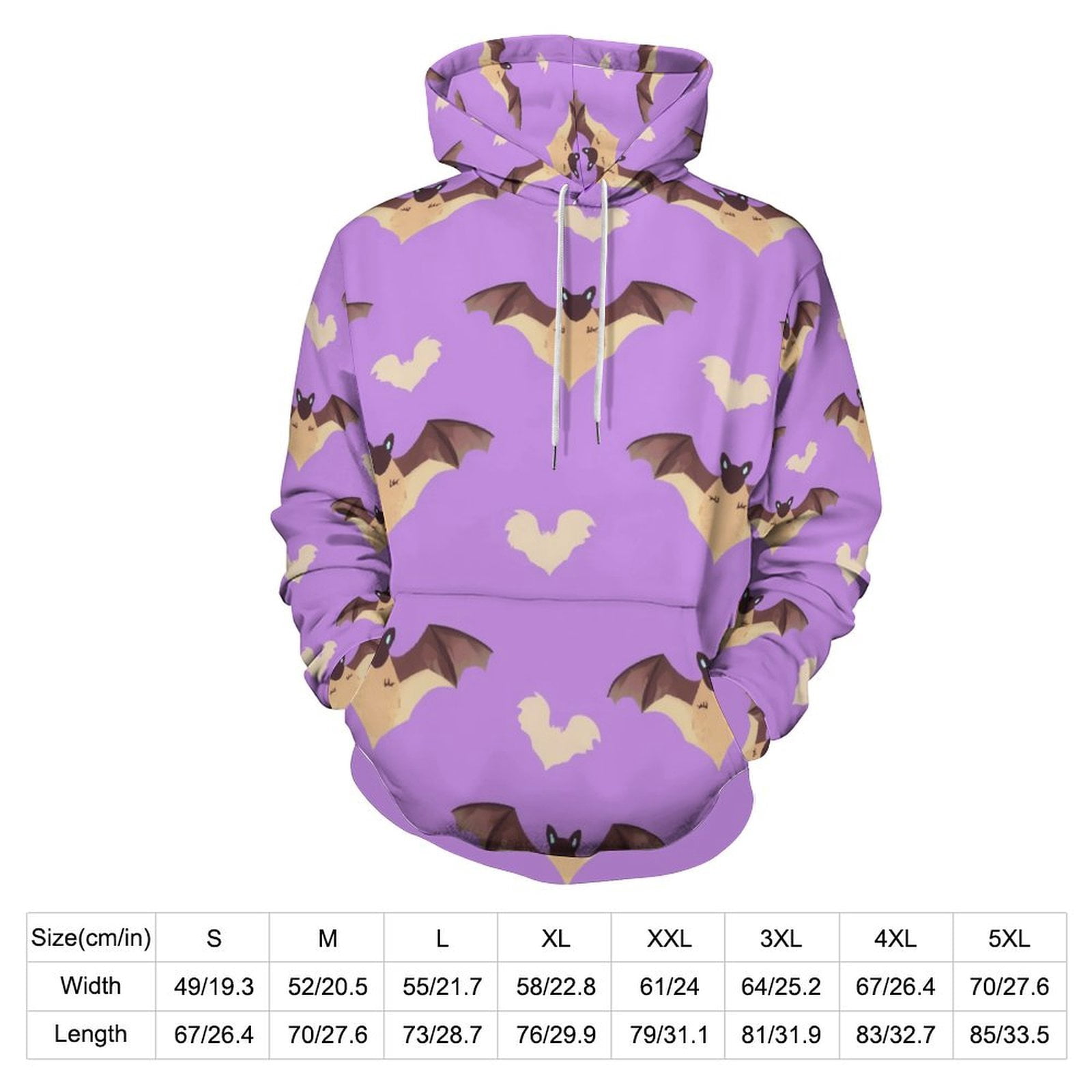 Purple Bat Hoodies Long Sleeve Casual Hoodie Winter Oversize Loose Hooded Sweatshirts