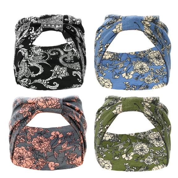 4pcs Yoga Hair Scarfs Bohemia Head Wraps for Women Girl 5.31inch Wide Black Blue Army Green Gray