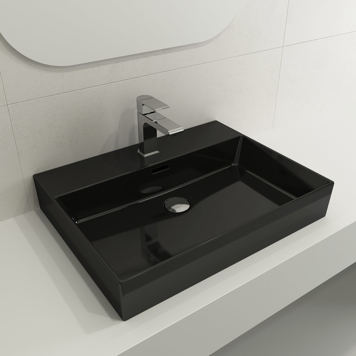 BOCCHI 1376-005-0126 Wall-Mounted Sink Fireclay 24" 1-Hole + Overflow Black