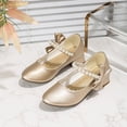 thumbnail image 4 of Gyujnb Girls Closed Toe Pearl Bow Mary Jane Shoes, Low Heel Dress Footwear for Formal and Daily Wear (Little Girls, Big Girls),6-7 Years, 4 of 6