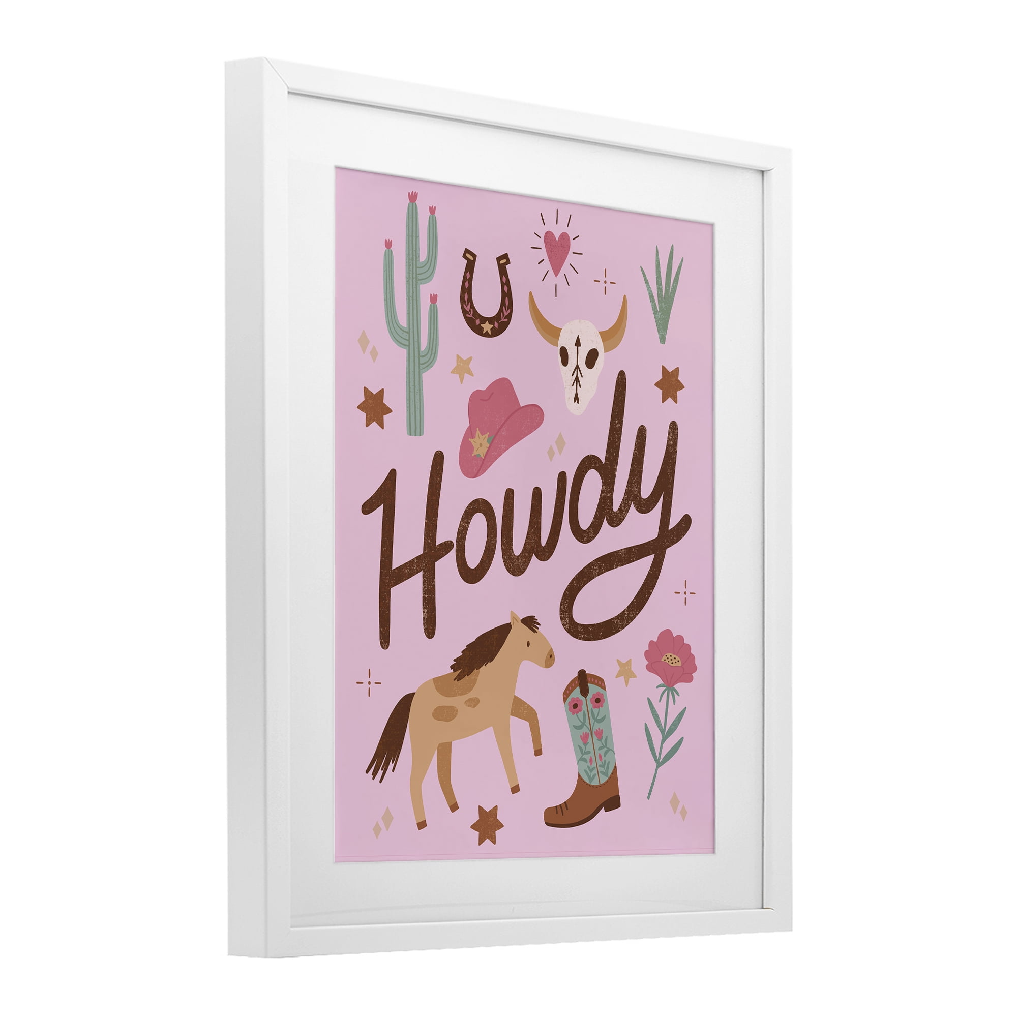 Stupell Industries Western Boho Girl Howdy White Framed Print Under Glass, design by Nina Seven