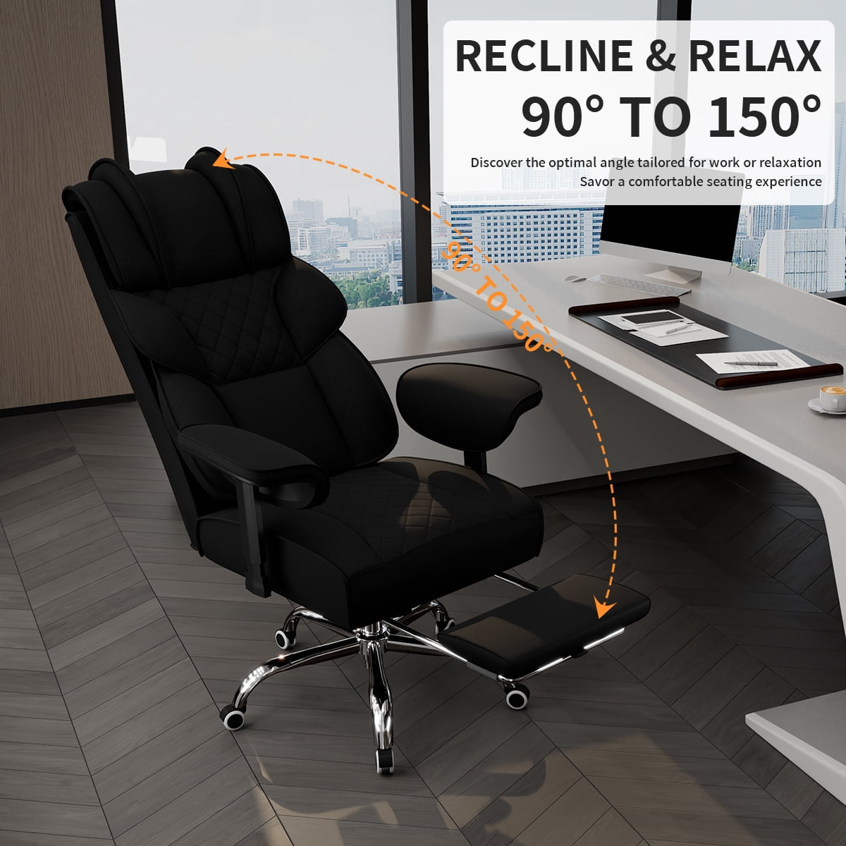 KOCEN Big and Tall Office Chair, Desk Chair with Soft Adjustable Armrests, Ergonomic High Back Gaming Chair with Lumbar Support, Executive Computer Chairs with Footrest(Linen Fabric, Classic Black)