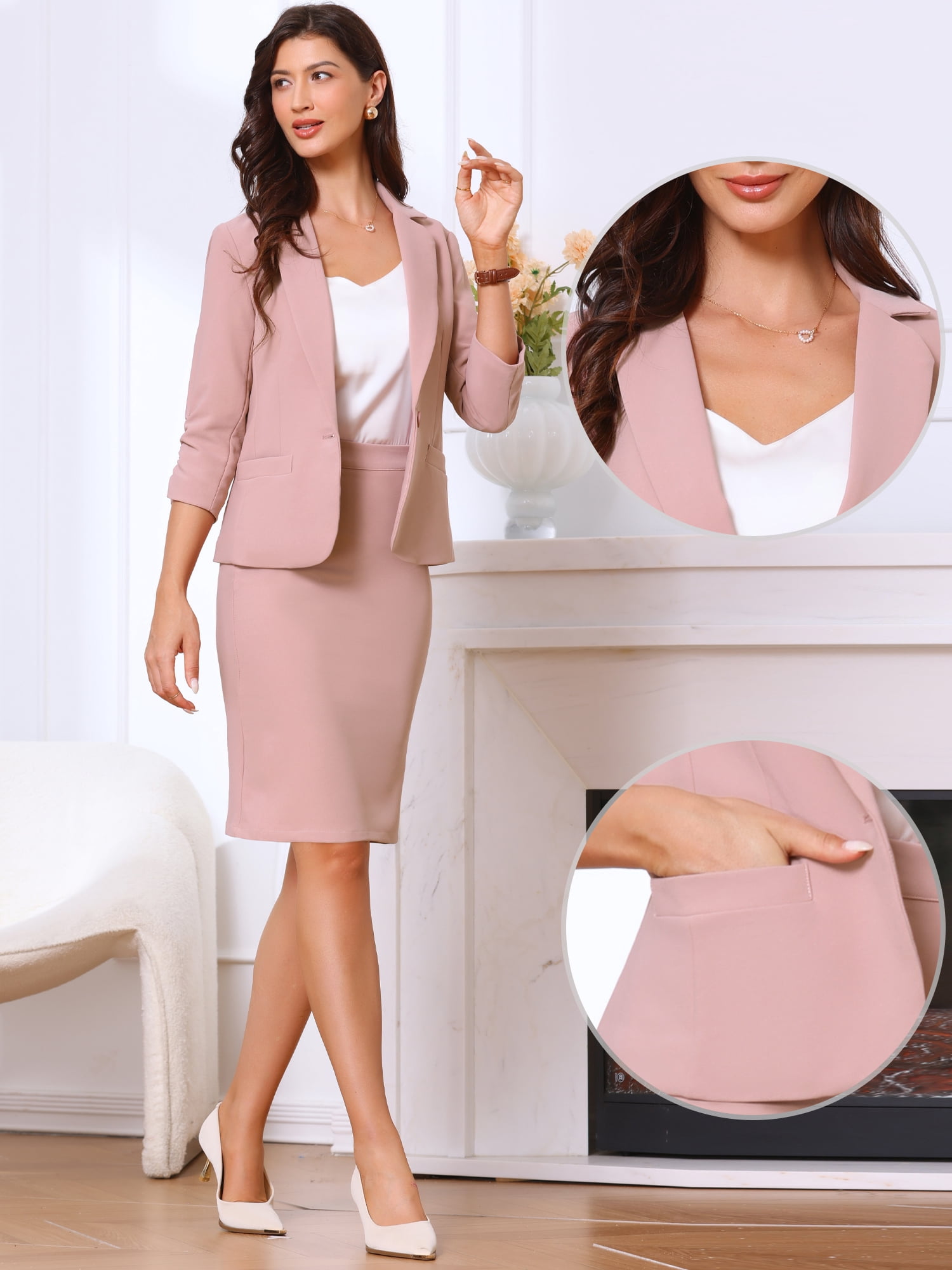 DARING DIVA 2 Pcs Women's Business Blazer and Pencil Skirt Suit S Pink