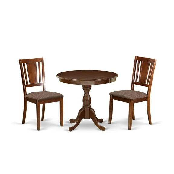 East West Furniture Antique 3-piece Dining Set with Leather Seat in Mahogany