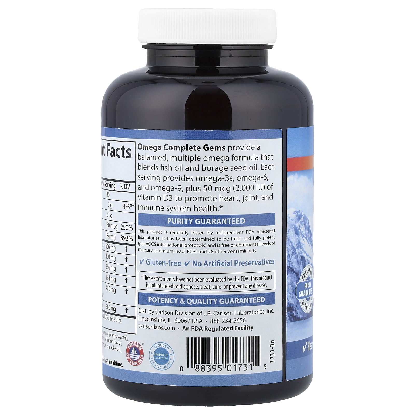 Carlson - Omega Complete Gems, Omega-3-6-9, Wild Caught, Sustainably Sourced, Heart Health, Joint Function  Immune Support, 90 Softgels