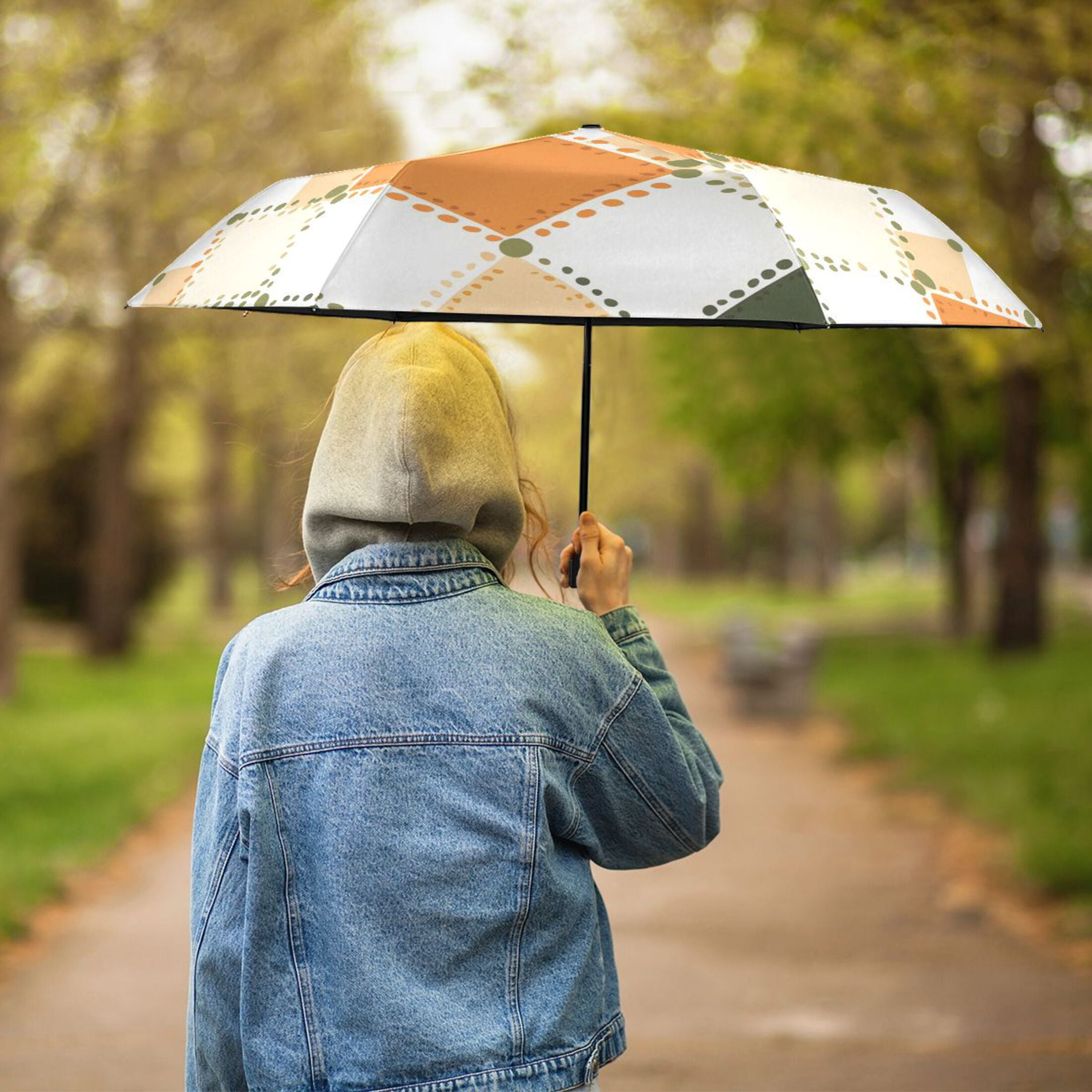 ALAZA Checkered Grid Pattern UPF 50+ Compact Folding Umbrella for Rain Travel Umbrella Packable