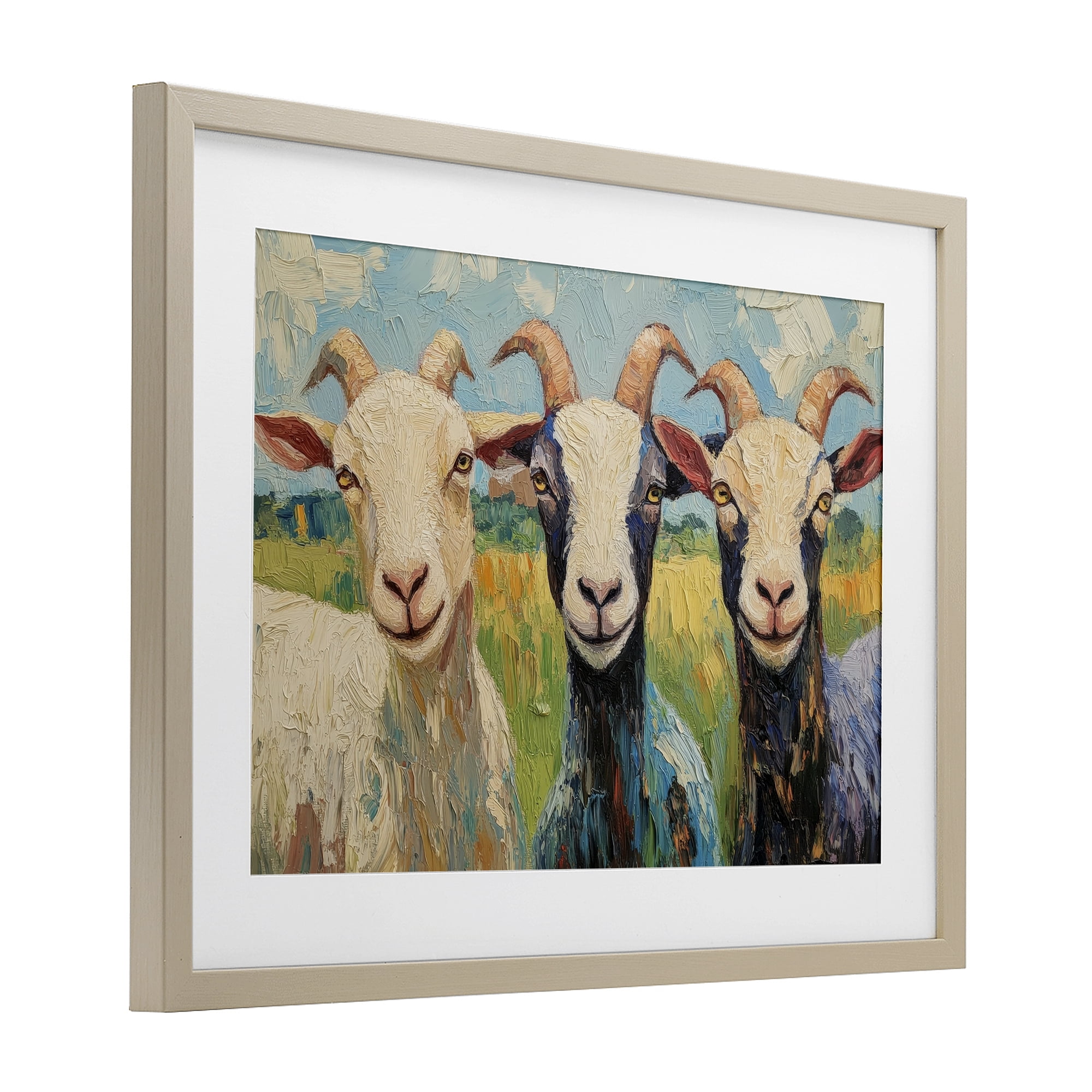 Stupell Industries Billy Goats in Bright Pasture Birch Framed Print Under Glass, design by Petal Prints Design