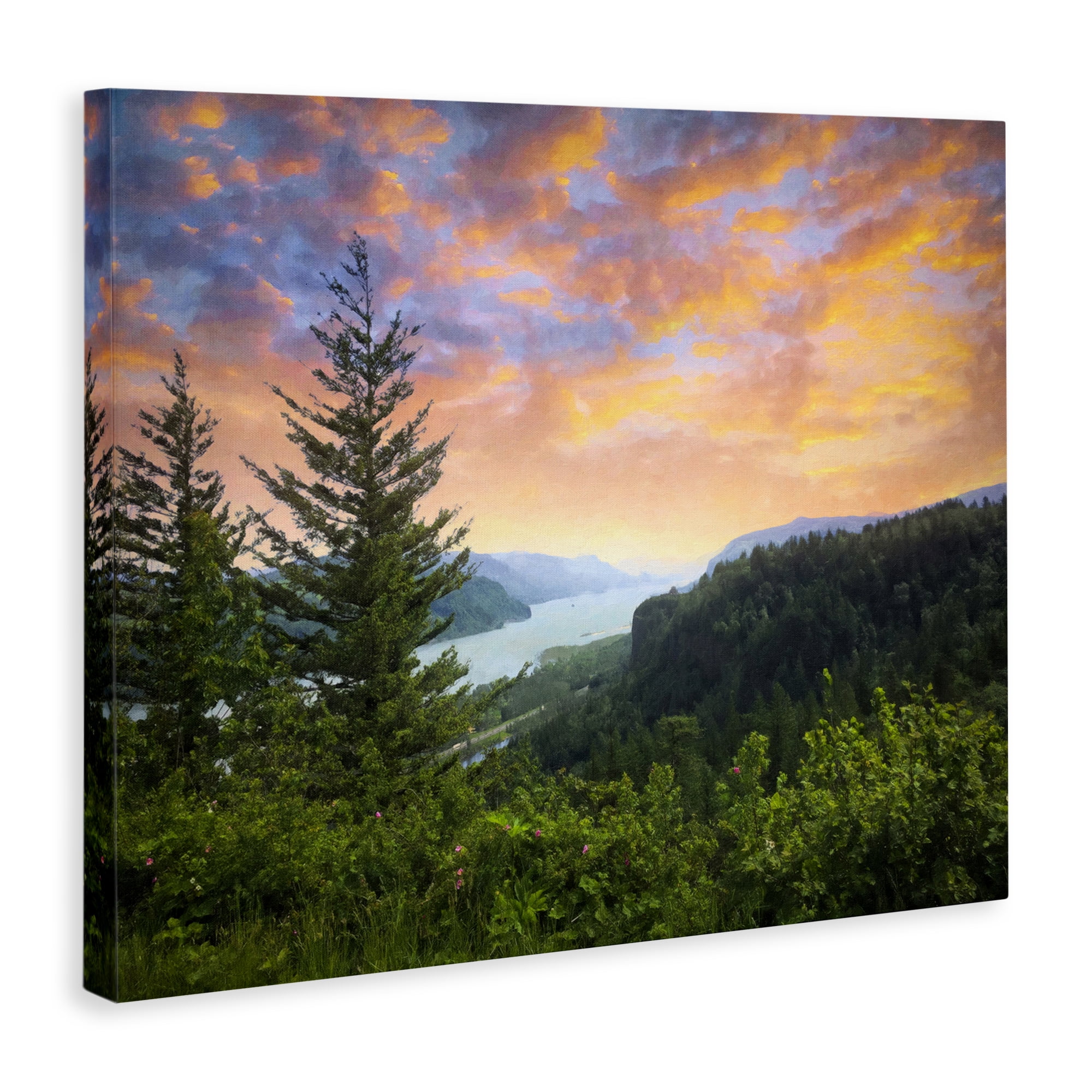 Stupell Industries Scenic Overlook at Sunset Landscape & Nature Painting Wrapped Canvas Art Print Wall Art, 20 x 16