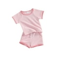thumbnail image 2 of Elippeo Baby Tollder Girl Summer Set 6M 12M 18M 24M 3Y Round Neck Short Sleeve Contrast Trim Tops + Elastic Waist Shorts with Pocket 2 Piece Outfits, 2 of 10