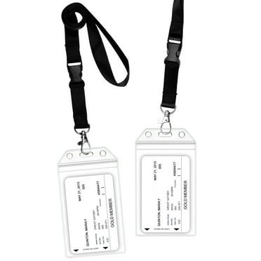 GreatShield 2 Pack Clear ID Badge Holder With Lanyard, Premium Zip Seal Weather Resistant, Vertical Plastic Sleeve Pouch, Name ID Badge Holder With Detachable Quick Release Snap Buckle Black Lanyard