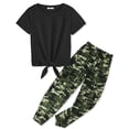 thumbnail image 3 of Oudiya Girls 2 Piece Outfits Short Sleeve Tie Knot Crop Tops and Cargo Pants Set Summer Clothing Sets for Kids 5-12Y, 3 of 9
