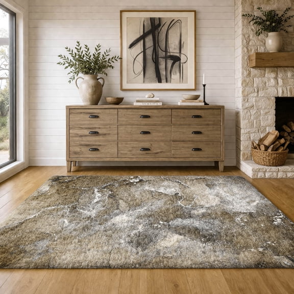 Addison Rugs Dream Shag Premium Machine Washable Transitional Watercolors Brown Rectangle Rug, 10' x 14'