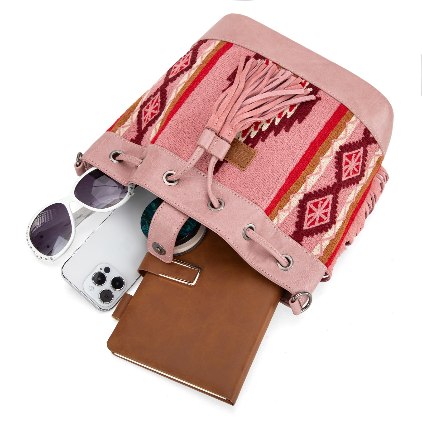 Wrangler Hobo Bags for Women Designer Bucket Purses Western Shoulder Handbags, Pink