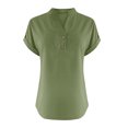 thumbnail image 6 of Womens Cotton Linen Shirts 2025 Summer Casual Half Button V Neck Short Sleeve Tunic Tops Trendy Business Work Blouses Army Green XL, 6 of 6