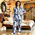 thumbnail image 4 of DORKASM Halloween Couple Pajamas Matching Sets Long Sleeve Pajama Set for Women & Men Button-Down V-Neck Sleepwear House Wear Light Blue L, 4 of 6