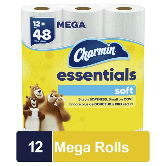 Charmin Essentials Soft Toilet Paper 12 Mega Rolls, 330 Sheets Per Roll