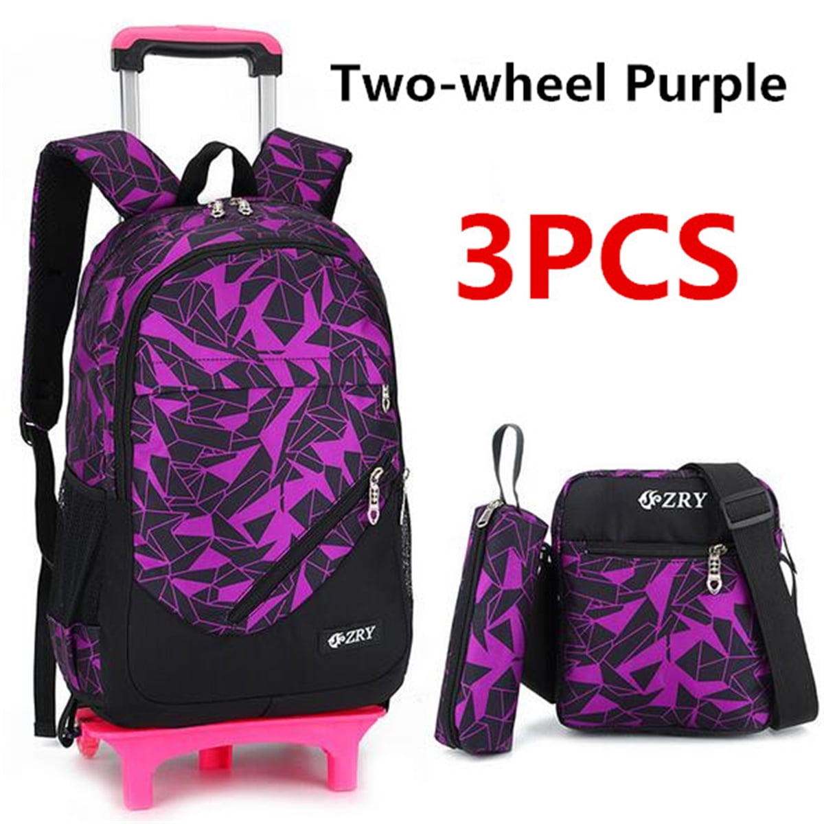 3pcs Kids Students School Bag Trolley Backpack Satchel With Wheels