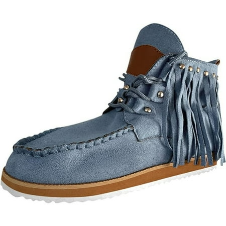 

Women s Vintage Cowboy Fringed Ankle Boots Lightweight Comfy Suede High Top Round Toe Hippie Moccasin Short Booties