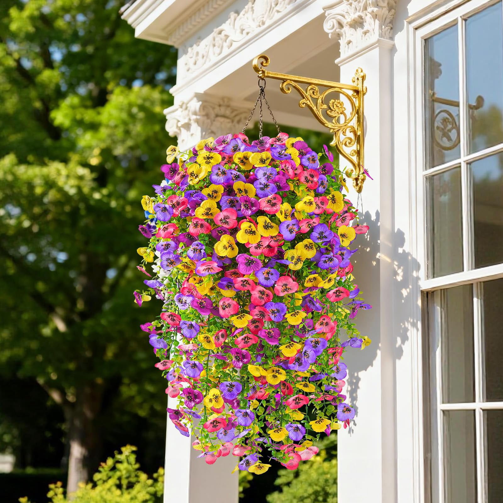 6 Pcs Artificial Hanging Flowers for Outdoors Morning Glory Artificial Flowers Spring Summer Decoration UV Resistant Fuchsia Faux Flowers for Outdoor Planters Front Door Porch, 29.53", Multicolor A