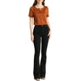 thumbnail image 2 of Allegra K Women's Casual Henley Shirts Pleated Round Neck Puff Sleeve Blouse Top, 2 of 6